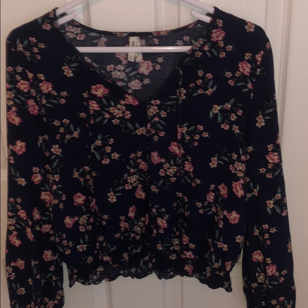 Navy floral blouse